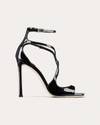 Jimmy Choo Womens Black Azia 110 Strappy Patent Leather Sandals In Black