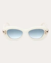 EMILIO PUCCI WOMEN'S SHINY IVORY & GREEN GRADIENT GEOMETRIC SUNGLASSES