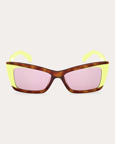 Emilio Pucci Cat Eye Acetate Sunglasses In Amber Havana  Acid Green  & Violet