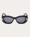 Pucci Women's Shiny Black & Smoke Blue Geometric Sunglasses In Black