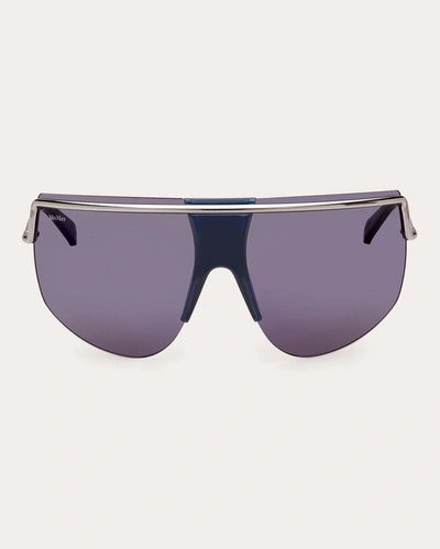 Max Mara Women's Shiny Blue & Smoke Mirror Shield Sunglasses