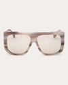 MAX MARA WOMEN'S SHINY GRAY HAVANA & BROWN SHIELD SUNGLASSES