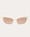 Max Mara Logo Acetate Cat-eye Sunglasses In White Brown