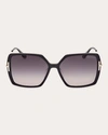 TOM FORD WOMEN'S SHINY BLACK & SMOKE GRADIENT T-LOGO BUTTERFLY SUNGLASSES