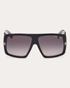 TOM FORD WOMEN'S SHINY BLACK & SMOKE GRADIENT ECO T-LOGO SQUARE SUNGLASSES