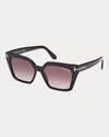 TOM FORD WOMEN'S SHINY BLACK & ROSE GRADIENT ECO T-LOGO CAT-EYE SUNGLASSES