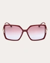 TOM FORD WOMEN'S SHINY BORDEAUX & ROSE GRADIENT T-LOGO BUTTERFLY SUNGLASSES