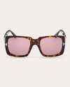 TOM FORD WOMEN'S SHINY TOKYO TORTOISE & ROSE ECO T-LOGO SQUARE SUNGLASSES