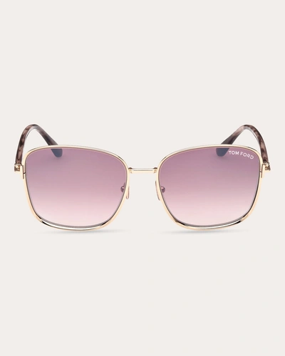 TOM FORD WOMEN'S SHINY ROSE GOLD HAVANA & PINK GRADIENT T-LOGO SQUARE SUNGLASSES