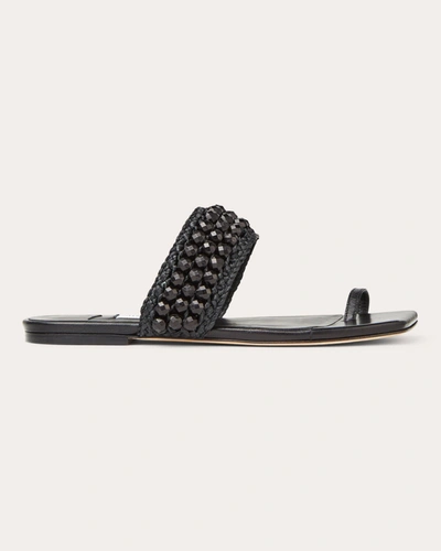 Jimmy Choo Amoure Flat Embellished Raffia Sandals In Black