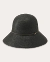 Helen Kaminski Solid Color Raffia Besa 6 Cloche Hat With Leather Detail In Charcoal/black