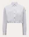 Moncler Cropped Button-front Shirt With Drawcord Hem In White