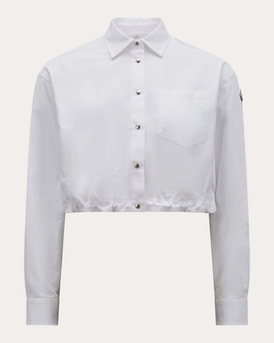 Moncler Cropped Button-front Shirt With Drawcord Hem In White