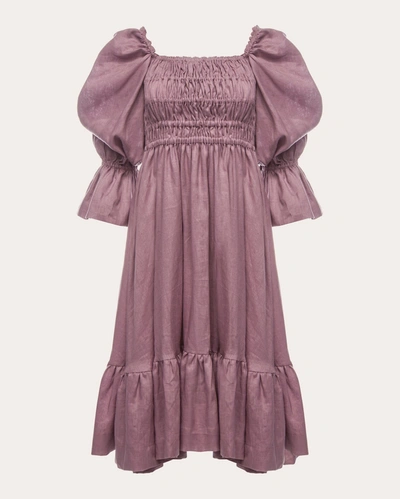 Vasiliki Amelia Ruched Midi Linen Dress In Purple