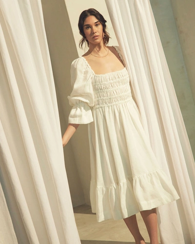 Vasiliki Amelia Ruched Midi Linen Dress In White