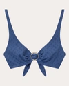 Jimmy Choo Logo All Over Triangle Bikini Top In Blue