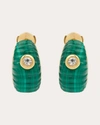 Yvonne Léon 9k Yellow Gold Paire De Creoles Berlingot Malachite & White Topaz Hoop Earrings In Green