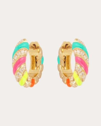 Yvonne Léon 9-karat Gold, Enamel And Diamond Hoop Earrings In Rainbow