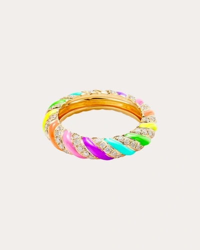 Yvonne Léon 9k Yellow Gold Rainbow Stripe Diamond Ring