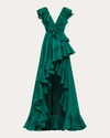 Azeeza Women's Ollie Ruffled Wrap-effect Silk Gown In Green