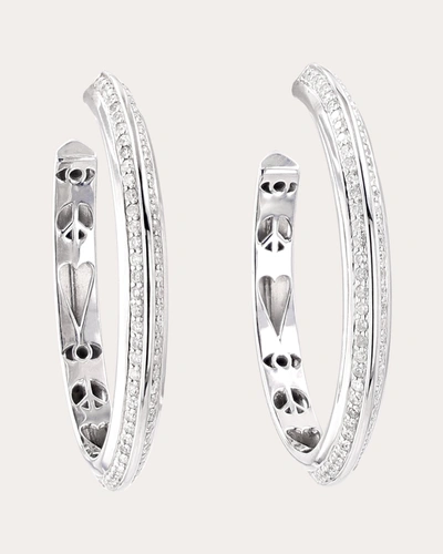 Sheryl Lowe Knife Edge 40mm Hoop Earrings With Icon Motif Gallery In Silver