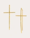 SHERYL LOWE WOMEN'S GOLD SPIKE CROSS PAVÉ DIAMOND THREADER EARRINGS