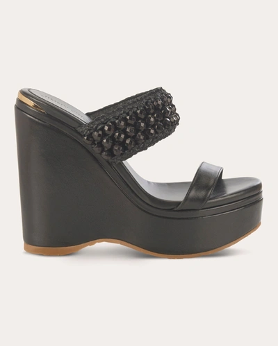 Jimmy Choo Amoure Beaded Two-band Wedge Sandals In Schwarz