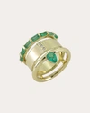 Type Jewelry Women's Mini Type Stack 14k Gold Emerald And Diamond Ring In Green