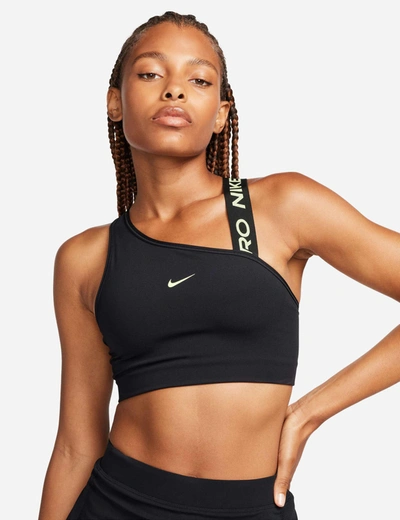 Nike Pro Swoosh Asymmetrical Bra In Black