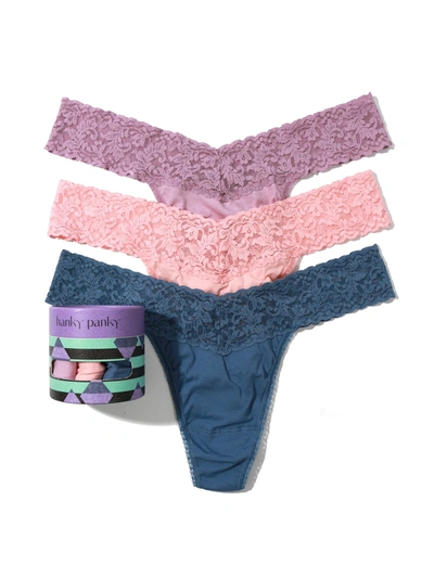 Hanky Panky Holiday Cotton 3 Pack Low Rise Thongs In Purple