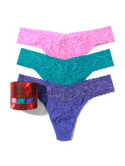 Hanky Panky Holiday 3 Pack Signature Lace Original Rise Thongs In Purple