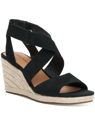 Lucky Brand Mendona Womens Ankle Strap Heeled Espadrilles In Black