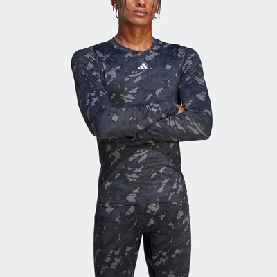 Adidas Originals Adidas Slim Fit Techfit Crewneck Long-sleeve Camo Training T-shirt In Grey
