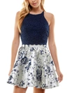 City Studio Juniors Womens Foiled Skirt Two Piece Dress In Blue