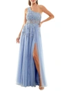 TLC SAY YES TO THE PROM JUNIORS WOMENS EMBROIDERED ASYMMETRIC EVENING DRESS