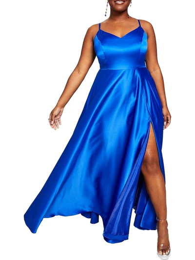 B Darlin Plus Womens Satin Juniors Evening Dress In Blue