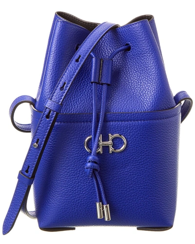 Ferragamo Leather Bucket Shoulder Bag In Lapis Lazuli