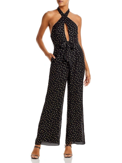 Aqua Womens Metallic Halter Jumpsuit In Black