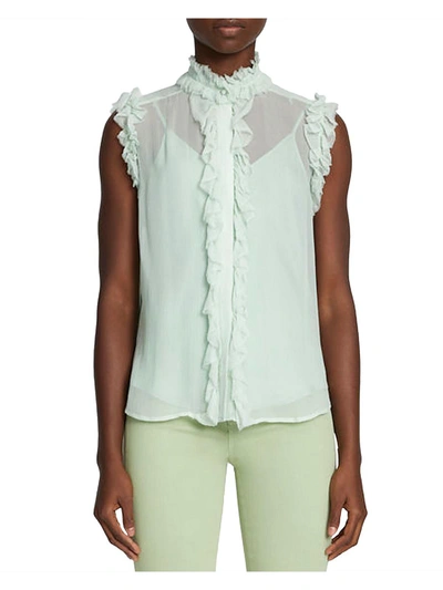 7 For All Mankind Womens Sheer V Neck Button-down Top In Green