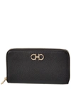 Ferragamo Continental Zip Around Gancini Wallet In Black