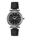 Ferragamo Idillio Leather Watch With Polished Stainless Steel Case In Black
