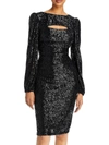 AQUA WOMENS SEQUINED CUT-OUT COCKTAIL AND PARTY DRESS