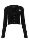 Alessandra Rich Sophisticated V-neck Cardigan With Ruffle Detailing And Cropped Length In Black