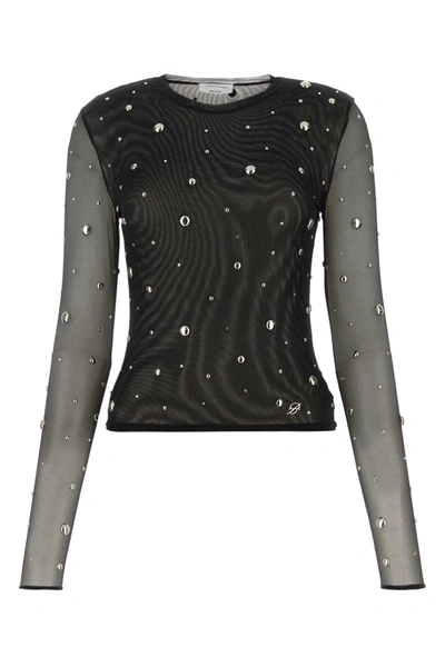 Blumarine Black Semi-sheer Top With All-over Studs In Tulle Woman