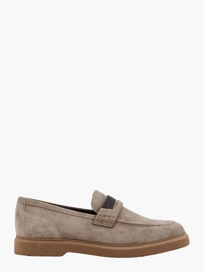 Brunello Cucinelli Suede Penny Loafer With Jewellery In Beige
