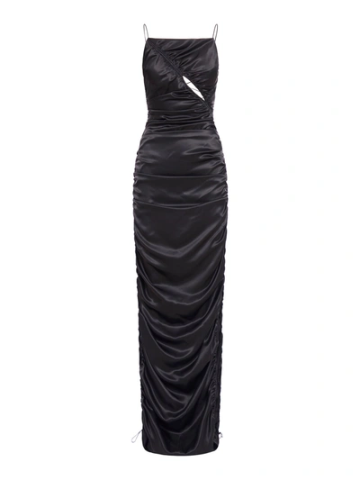 Del Core Draped Silk Maxi Dress In Black