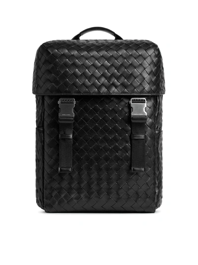 Bottega Veneta Men's Intrecciato Leather Flap Backpack In Black
