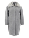 HERNO HERNO ELEGANT GREY WOOL COAT WITH REMOVABLE FUR WOMEN'S COLLAR