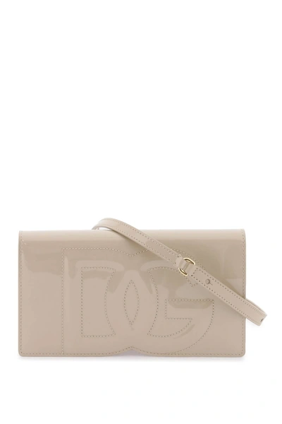 Dolce & Gabbana Mini Logo Patent Leather Shoulder Bag In Beige