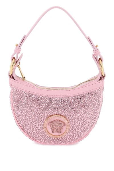 Versace Repeat Mini Hobo Bag With Crystals In Pink